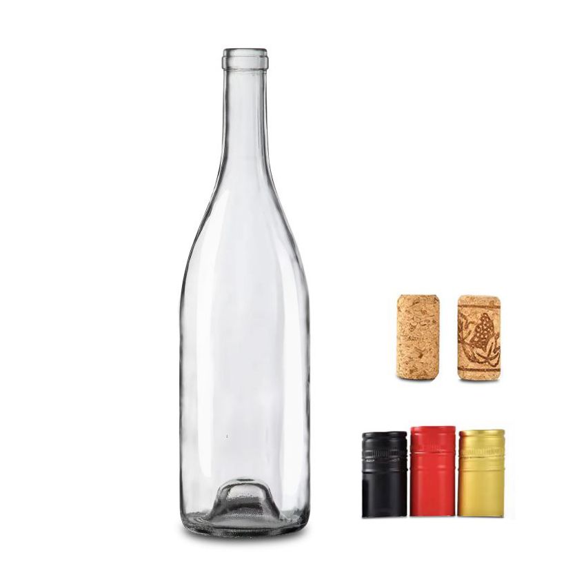 przezroczysta bordowa butelka z korkiem