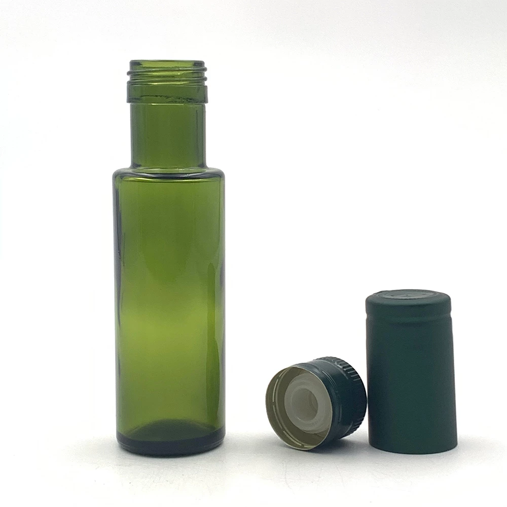 100 ml ciemnozielona okrągła butelka oliwy z oliwek